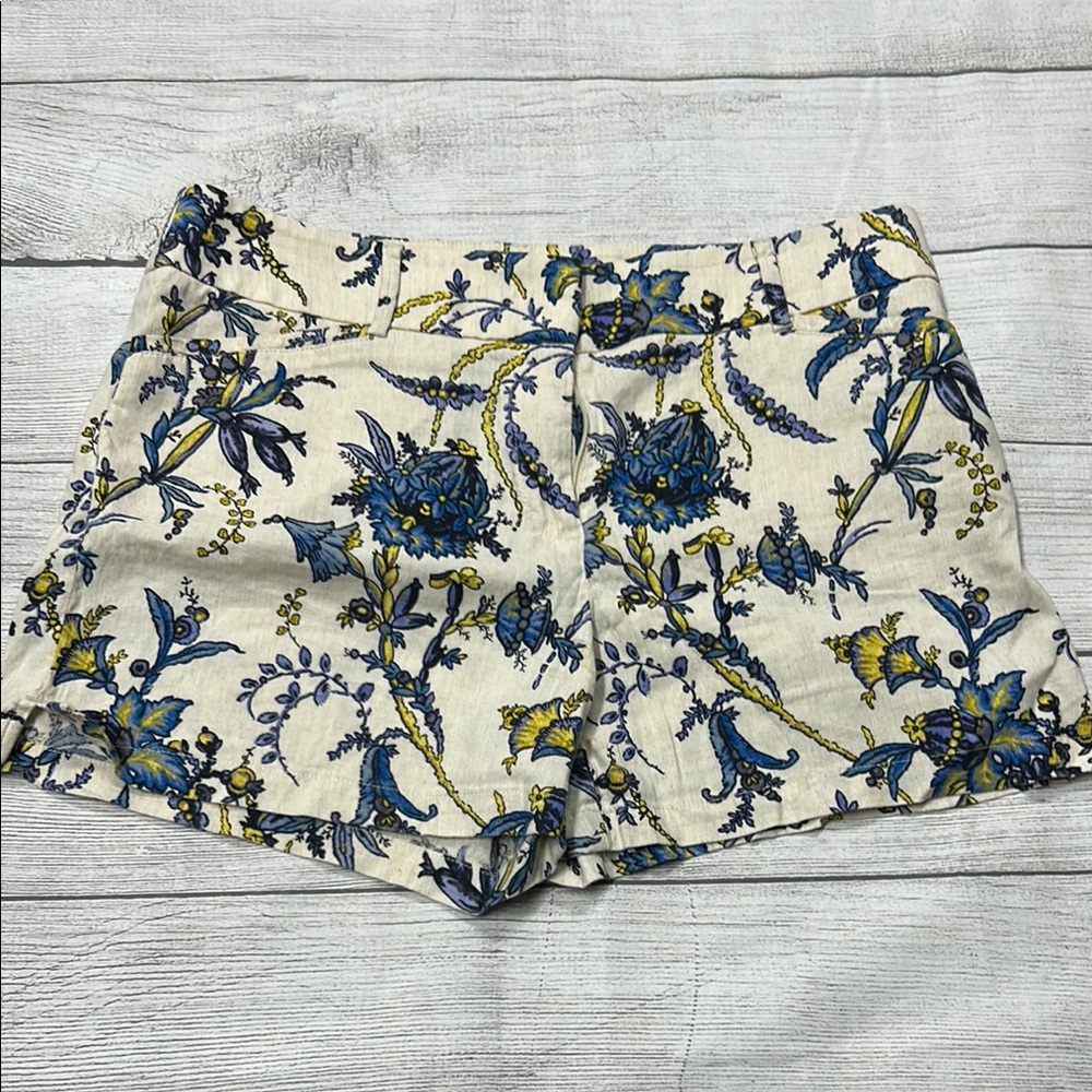 LOFT High Waist Floral Shorts - Blue and Yellow